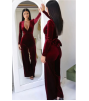 Bordo Bol Paça Kuşaklı Kadife Kumaş Tulum Elbise 0211