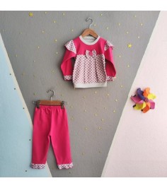 Modas Kids Montlu Üç Parça Kız Takımı Fuşya